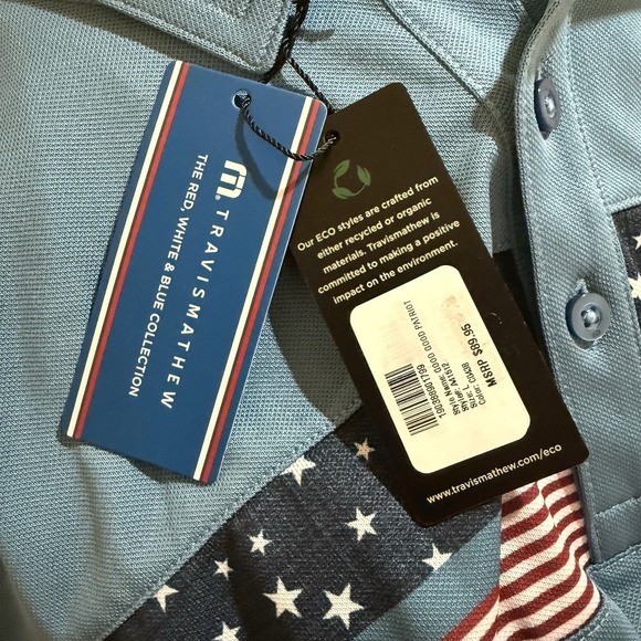 Travis Mathew Polo Golf Shirt Mens Large Good Patriot Blue USA Short Sleeve - Picture 4 of 8